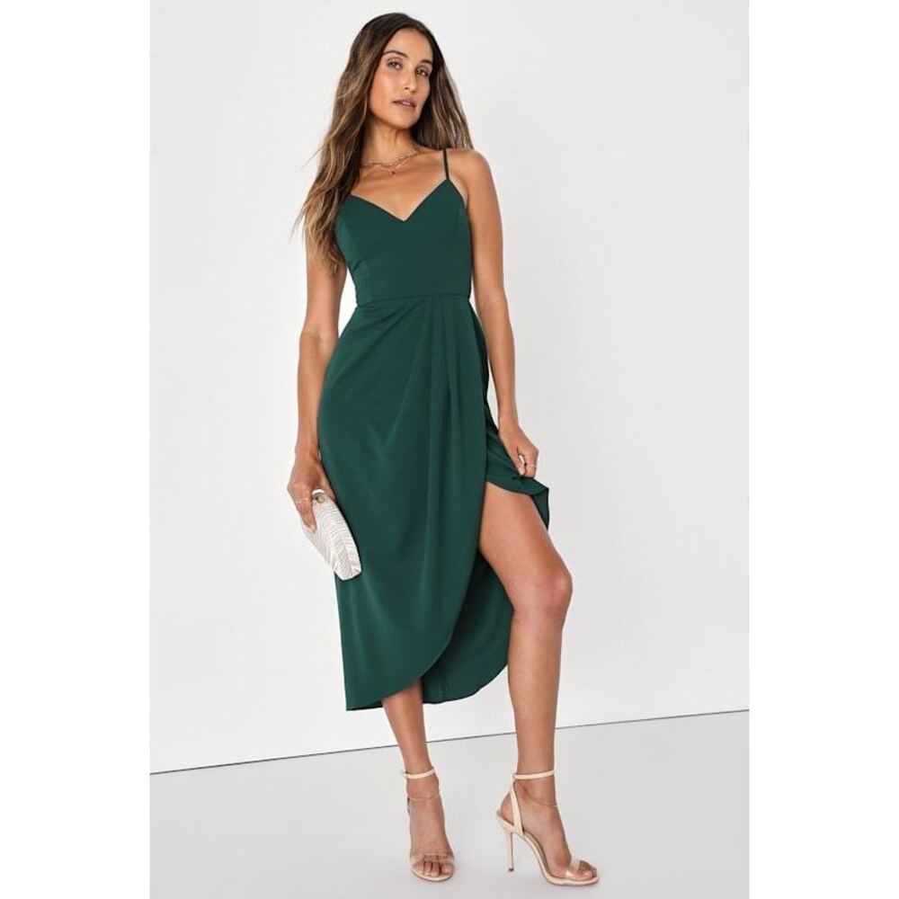 Lulus Reinette Dark Green Midi Dress - Size S